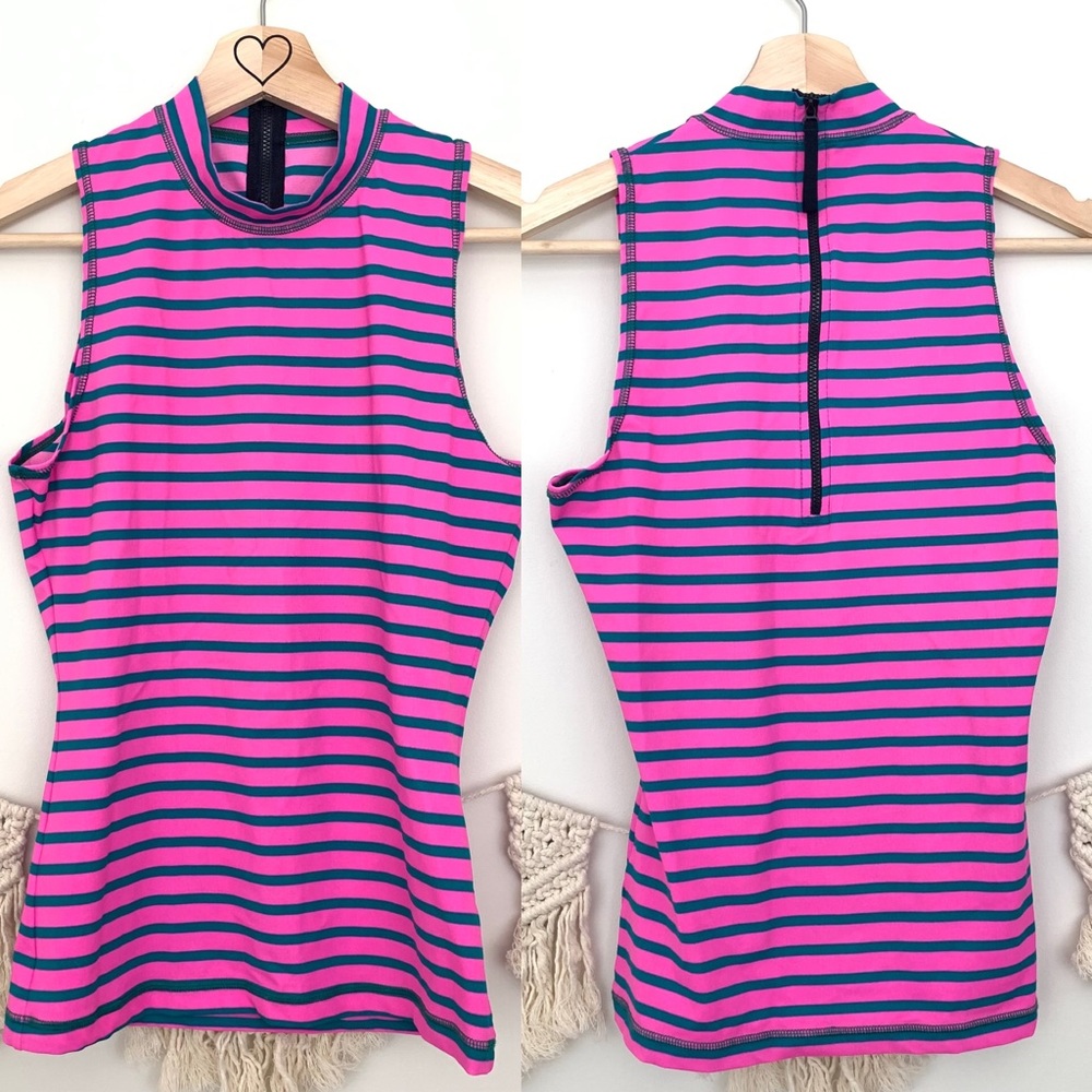 J Crew Pink & Green Striped Rash Guard Top